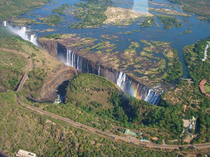 Victoria Falls in the middle of the Zambezi River in Africa