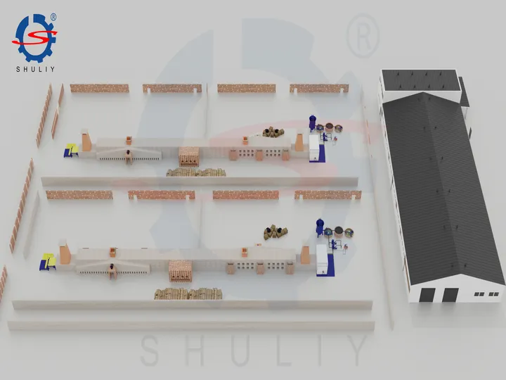 Layout diagram of small egg tray production line with brick kiln drying system