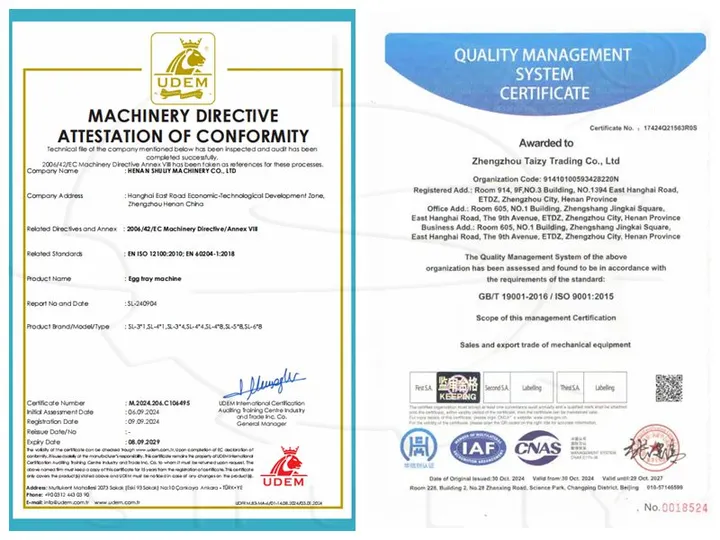 Ce and iso 9001 certificate